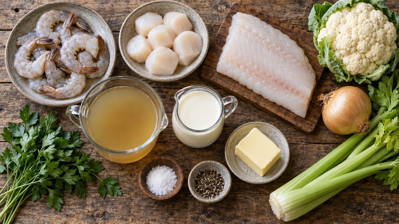 Ingredients for Keto Irish Seafood Chowder