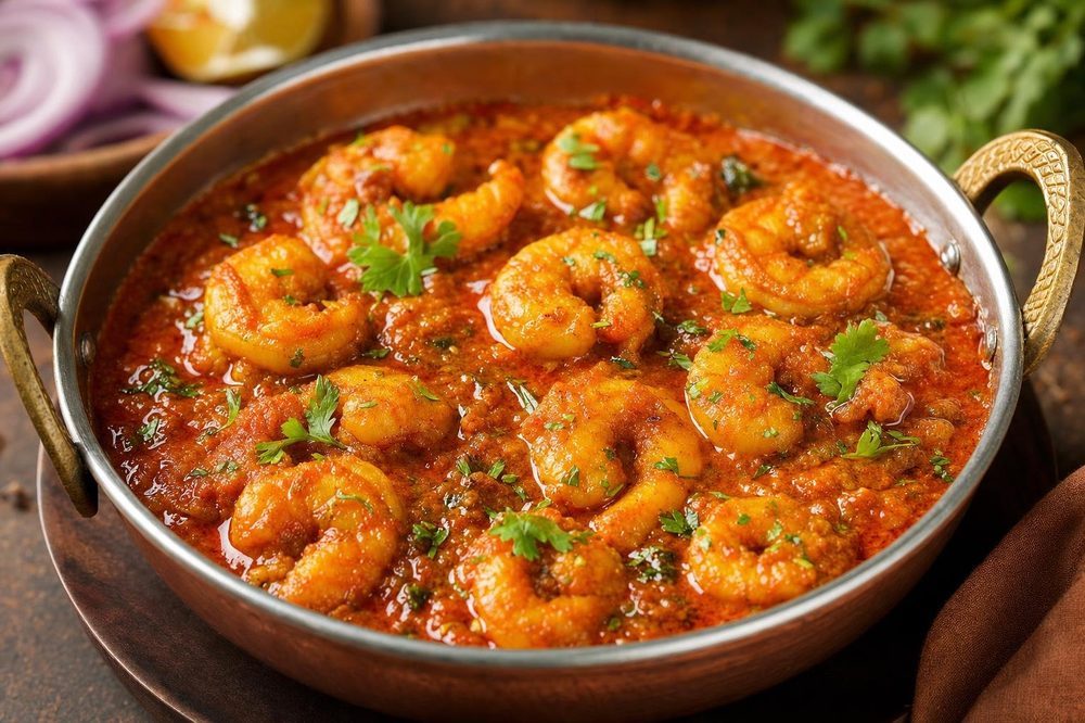 Prawn Masala, plated and ready to serve
