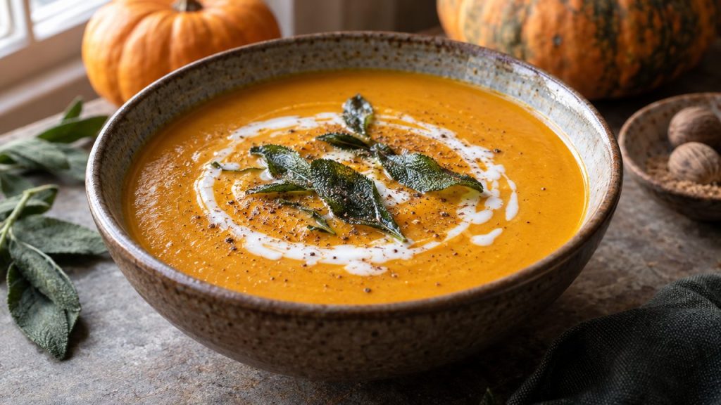 Keto Irish Pumpkin Soup, plated and ready to serve
