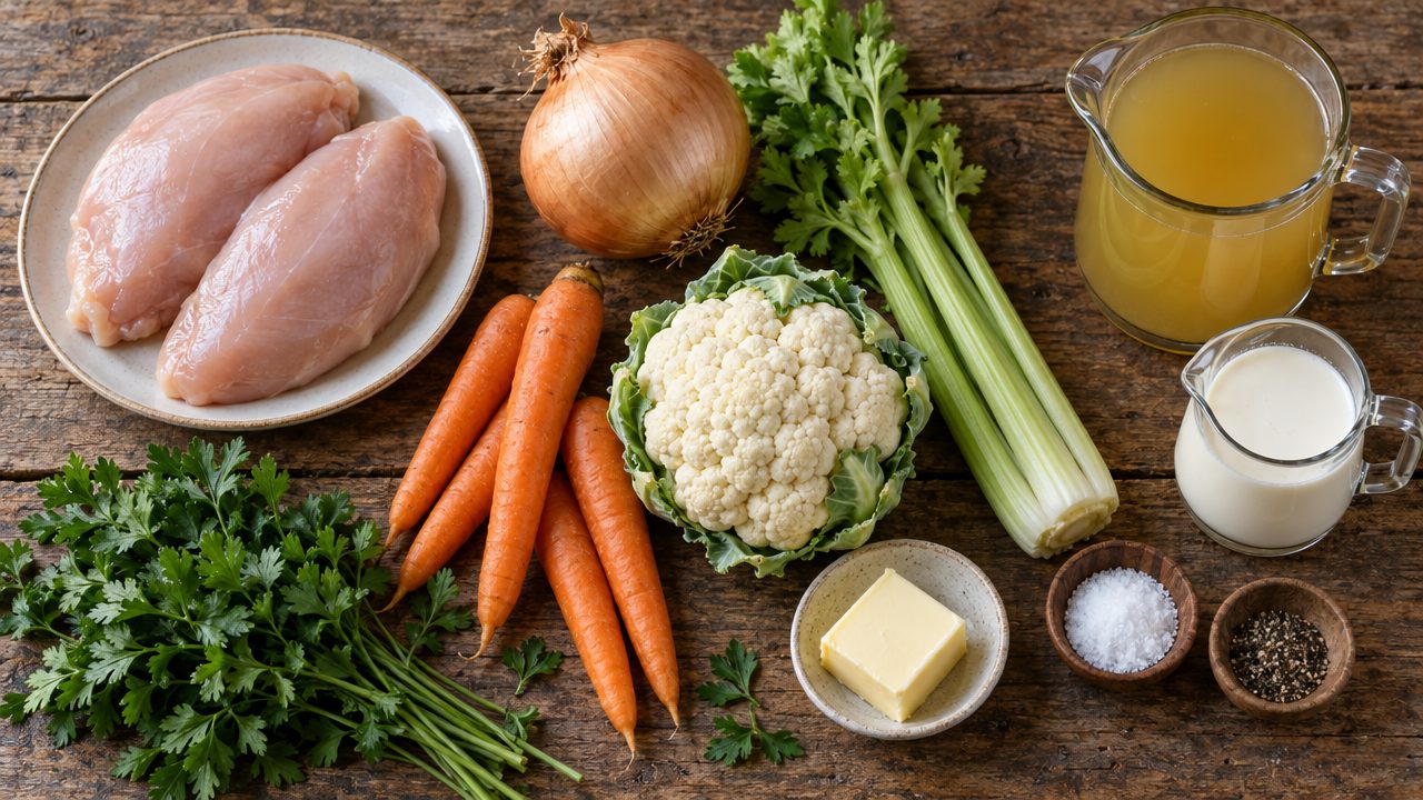 Ingredients for Keto Irish Chicken and Vegetable Soup