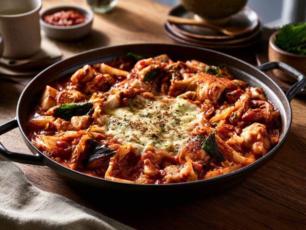 Korean Dakgalbi, plated and ready to serve