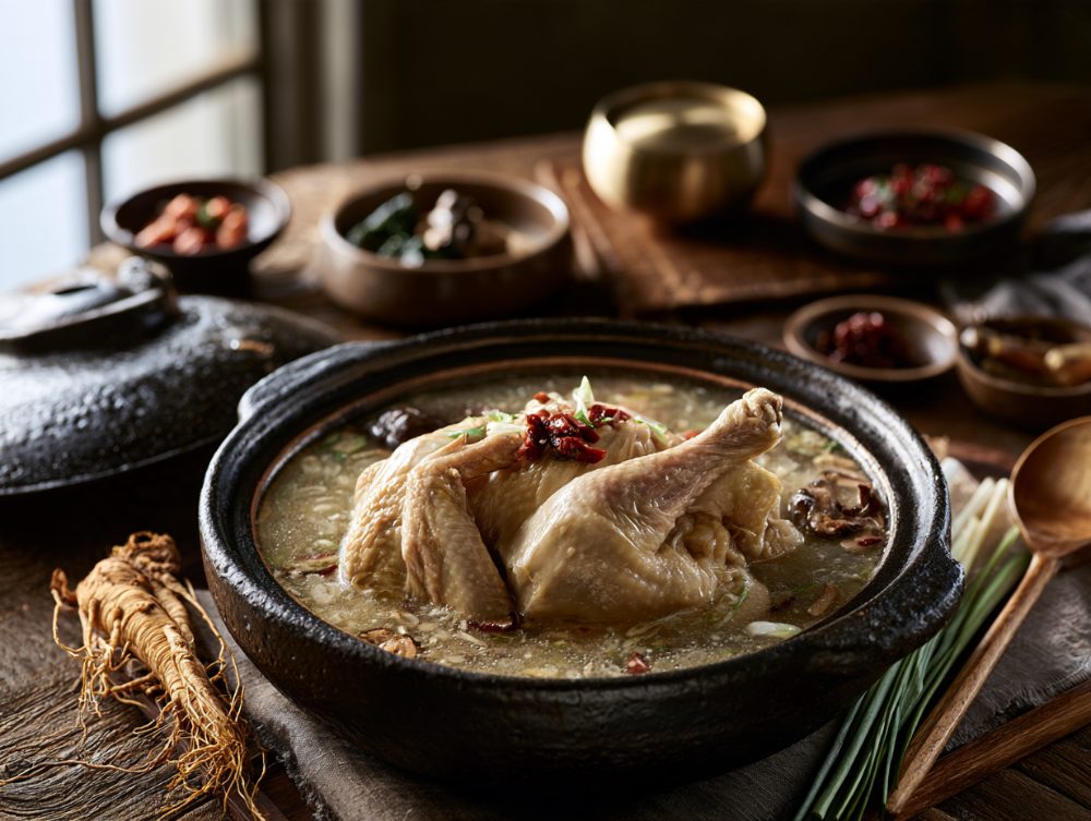Korean Samgyetang, plated and ready to serve