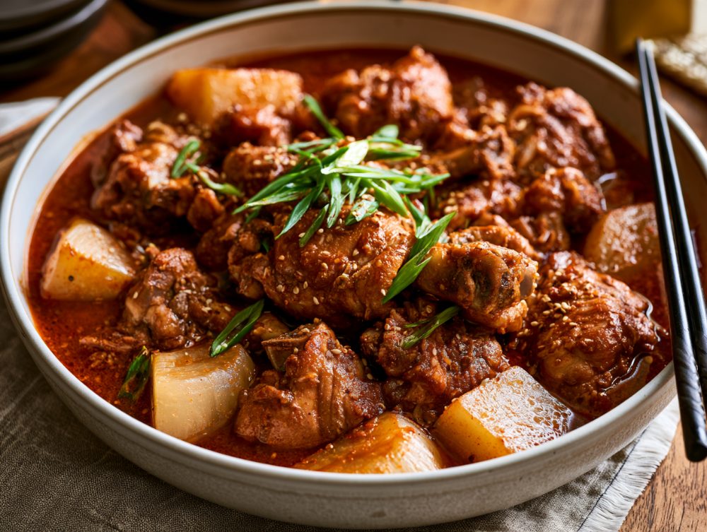 Korean Dakbokkeumtang, plated and ready to serve