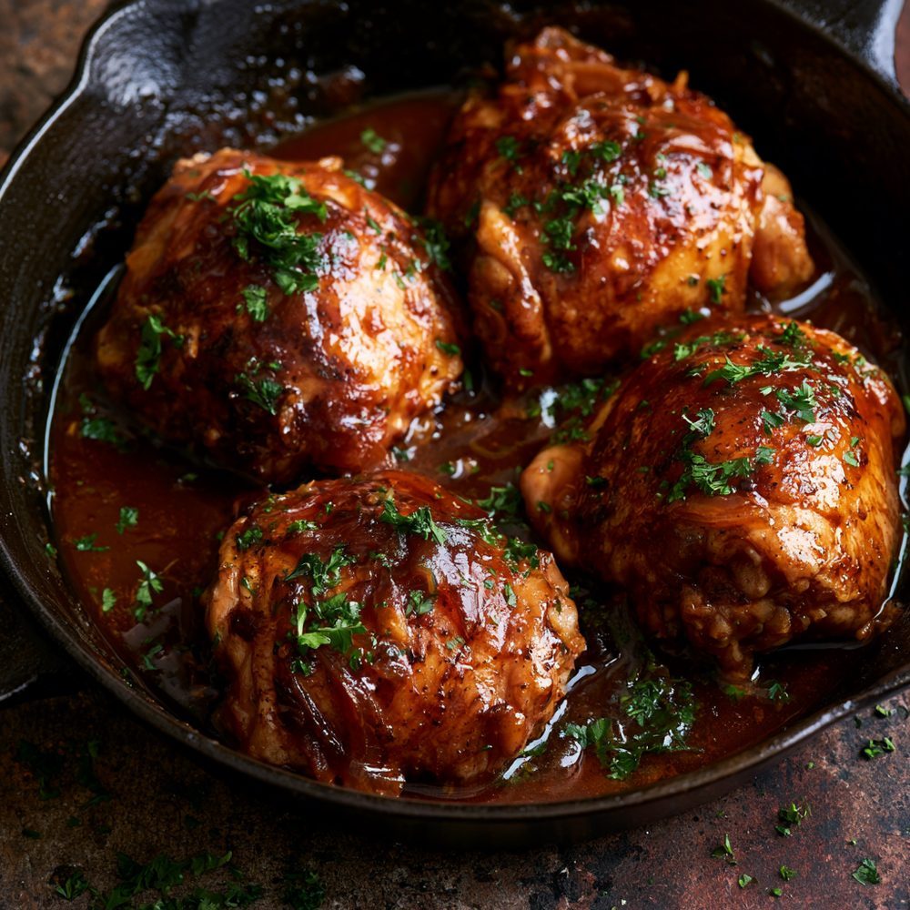 Smothered Chicken and Onion Gravy, plated and ready to serve