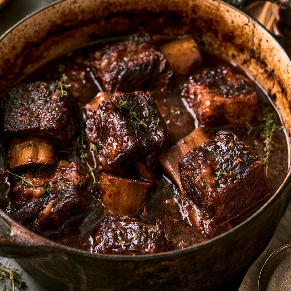 Beef Short Ribs, Red Wine Braised, plated and ready to serve