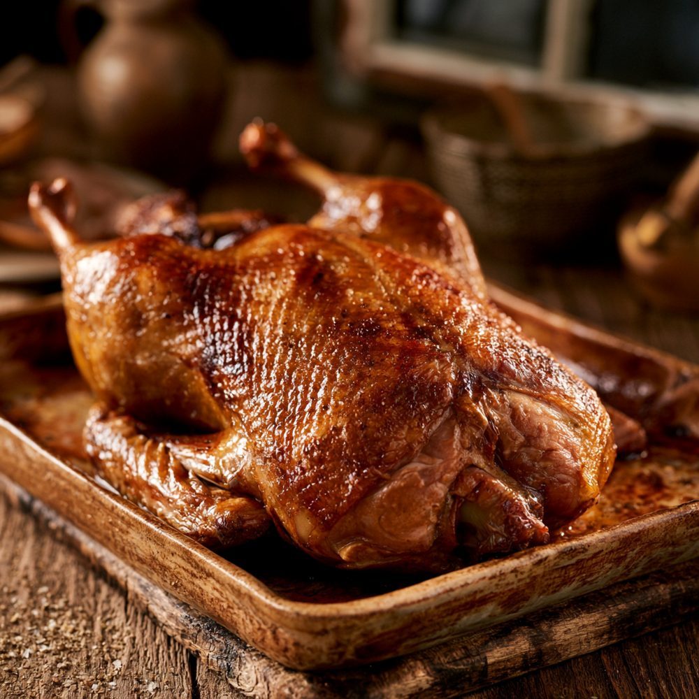 Polish Kaczka Pieczona, Roast Duck, plated and ready to serve