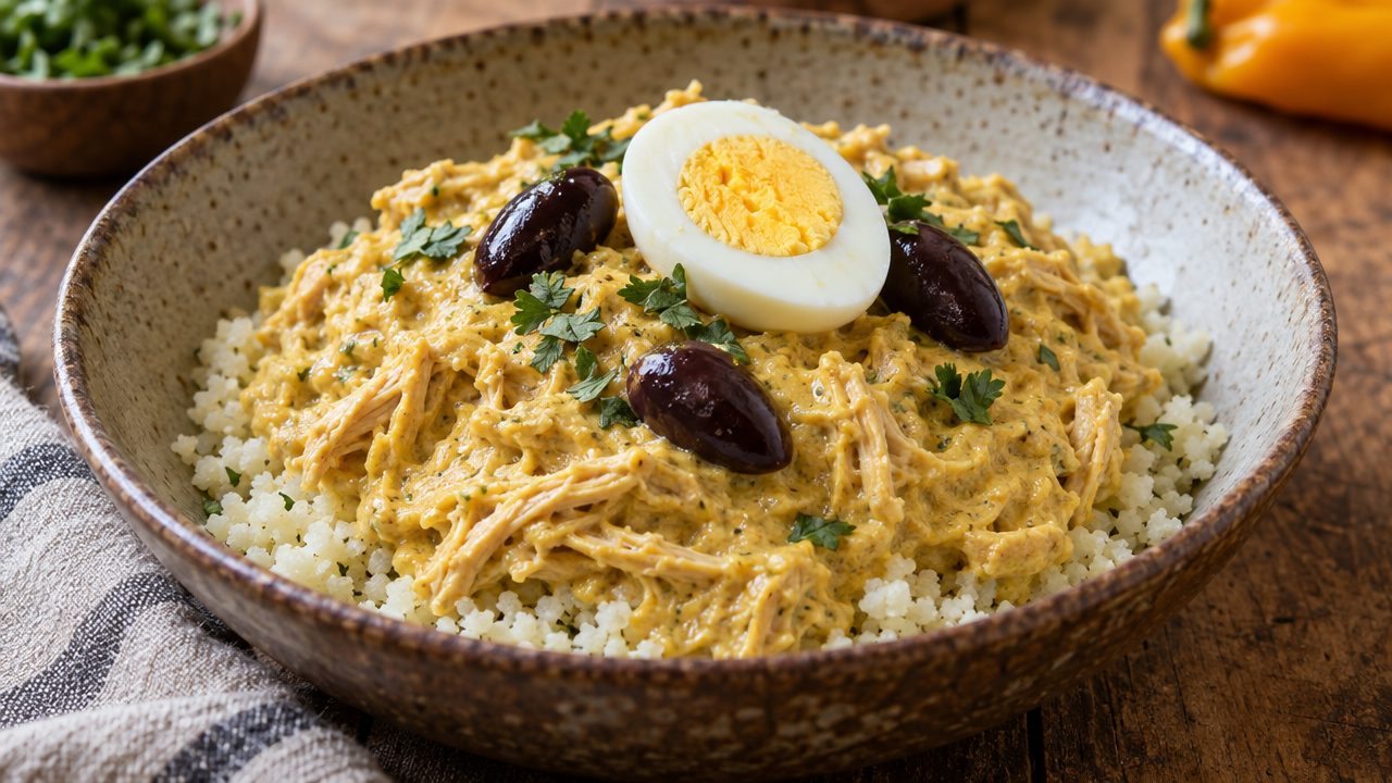 Aji de Gallina, plated and ready to serve