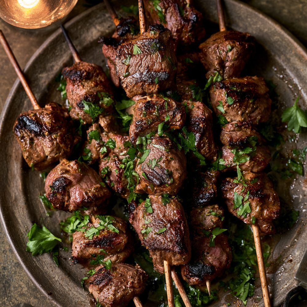Lamb Kebabs, Middle Eastern Spiced, plated and ready to serve