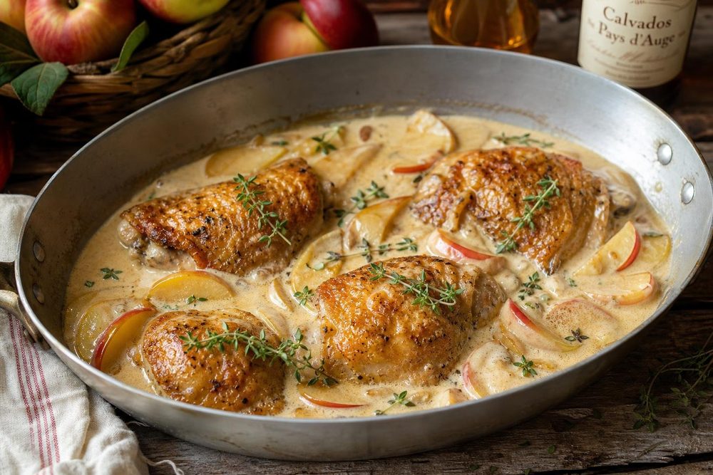 Poulet à la Normande Crème, plated and ready to serve