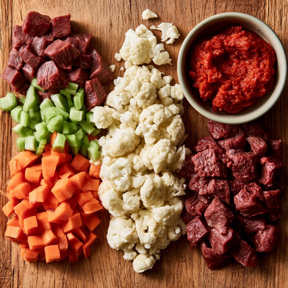 Ingredients for Beef and "Barley" Stew, Cauliflower