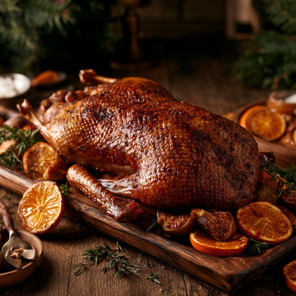 Polish Gęś Pieczona, Roast Goose, plated and ready to serve
