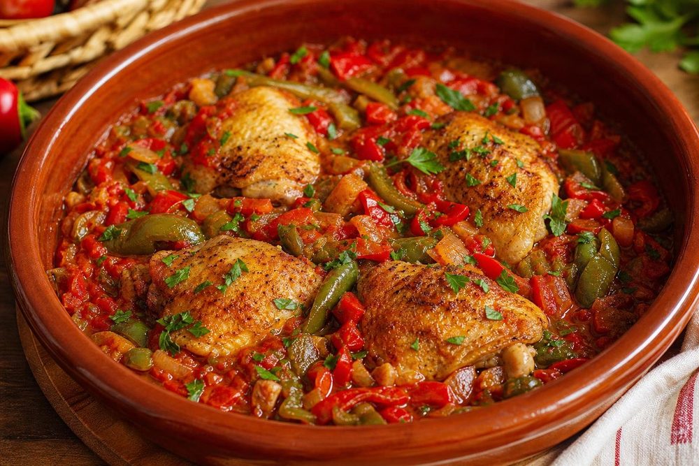 Poulet Basquaise Peppers, plated and ready to serve