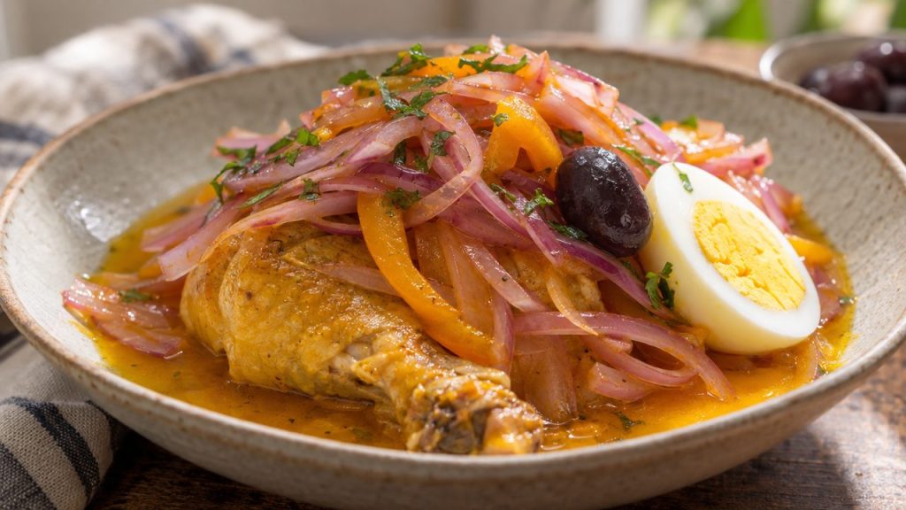 Escabeche de Pollo, plated and ready to serve