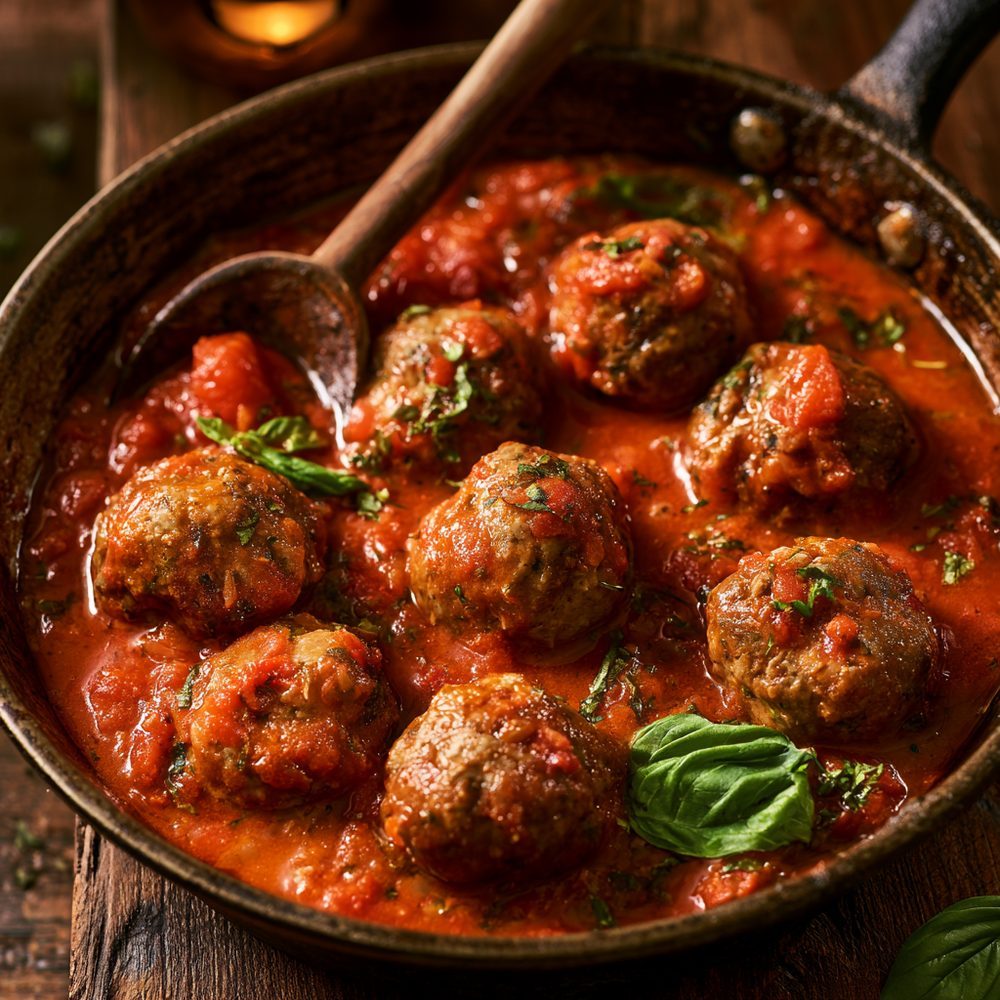 Meatballs in Tomato Sauce, plated and ready to serve