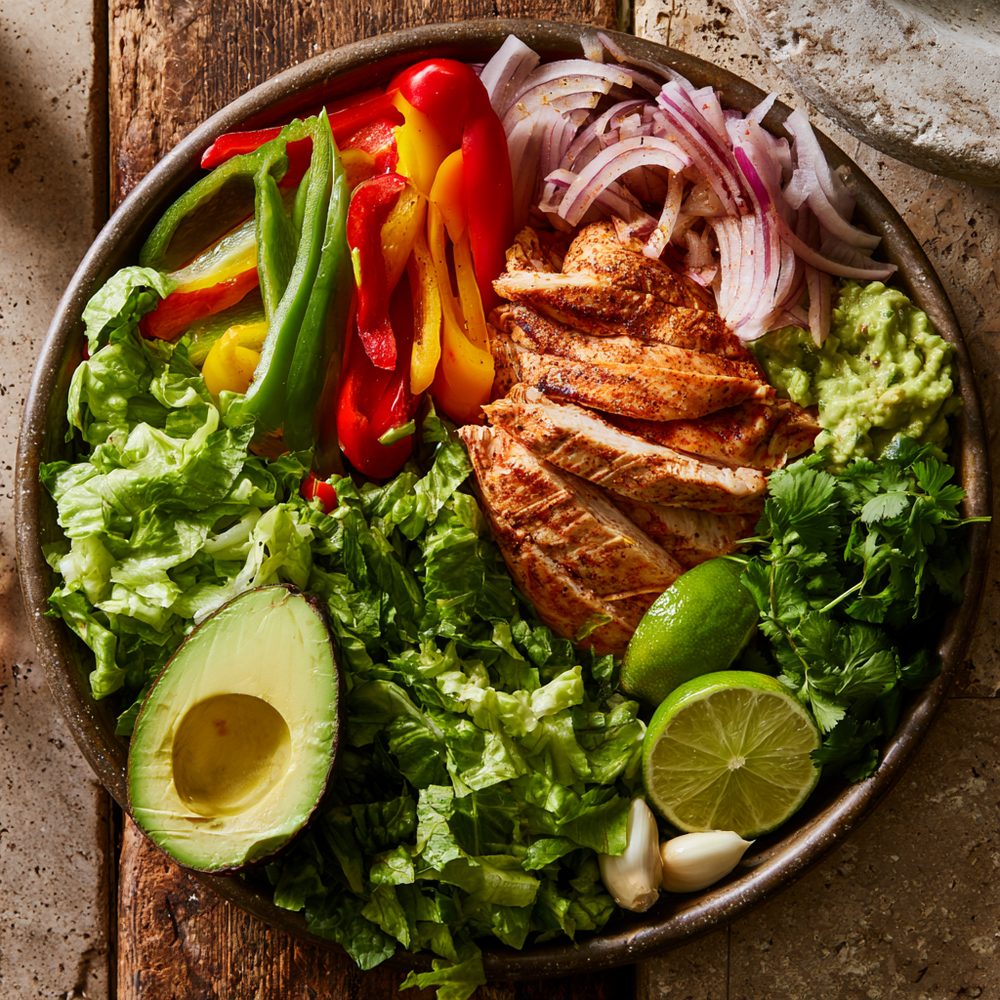 Ingredients for Grilled Chicken Fajita Salad Bowl