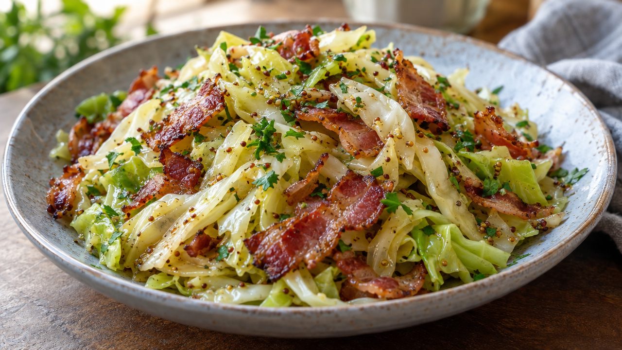 Irish Bacon and Cabbage Salad, plated and ready to serve