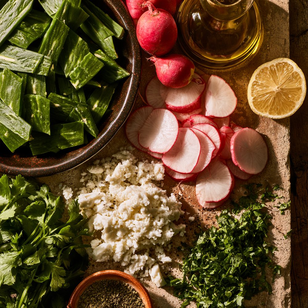 Ingredients for Nopales, Radish & Queso Fresco Salad