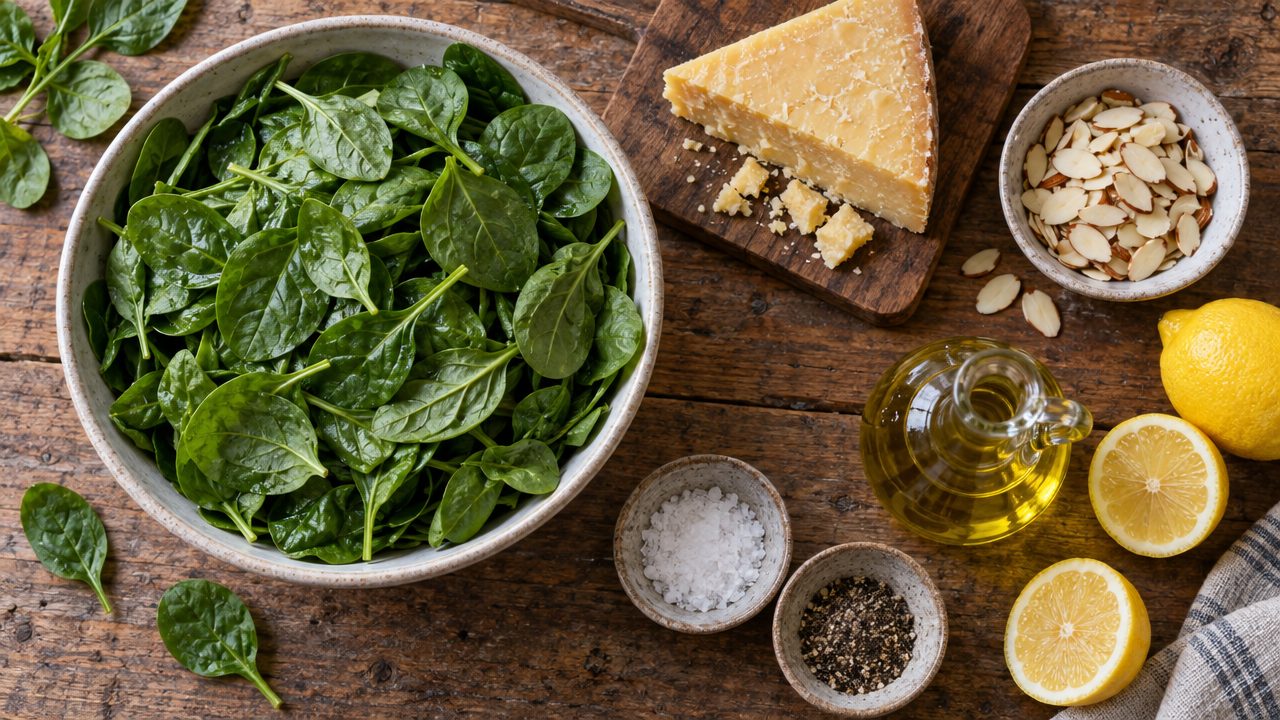 Ingredients for Dubliner Cheese and Spinach Salad