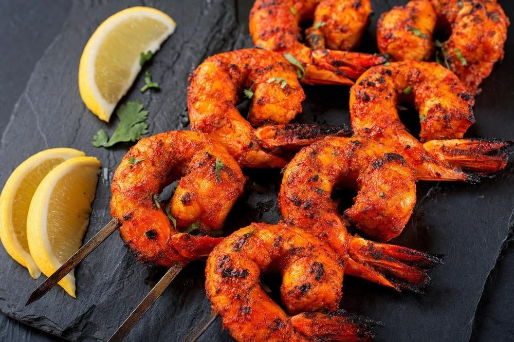 Tandoori Prawns, plated and ready to serve