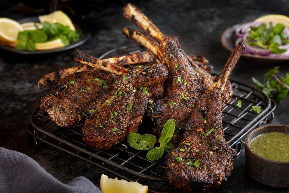 Peshwari Lamb Chops, plated and ready to serve