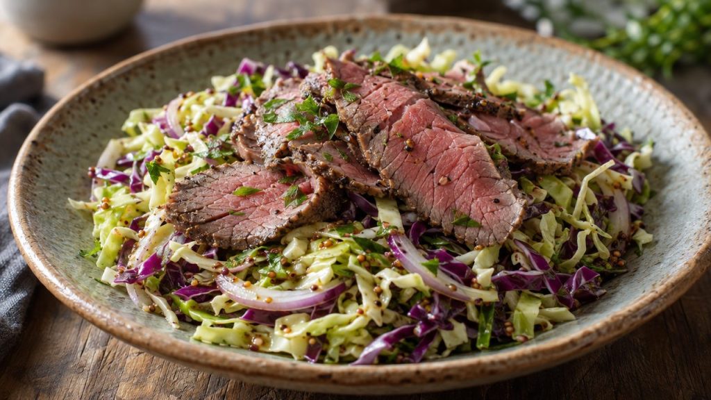 Irish Beef and Cabbage Slaw, plated and ready to serve