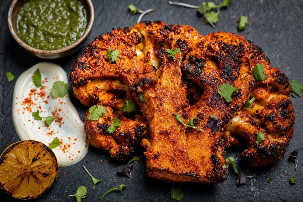 Tandoori Cauliflower Steak, plated and ready to serve
