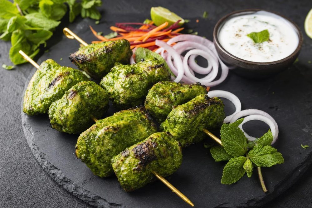 Chicken Hariyali Tikka, plated and ready to serve