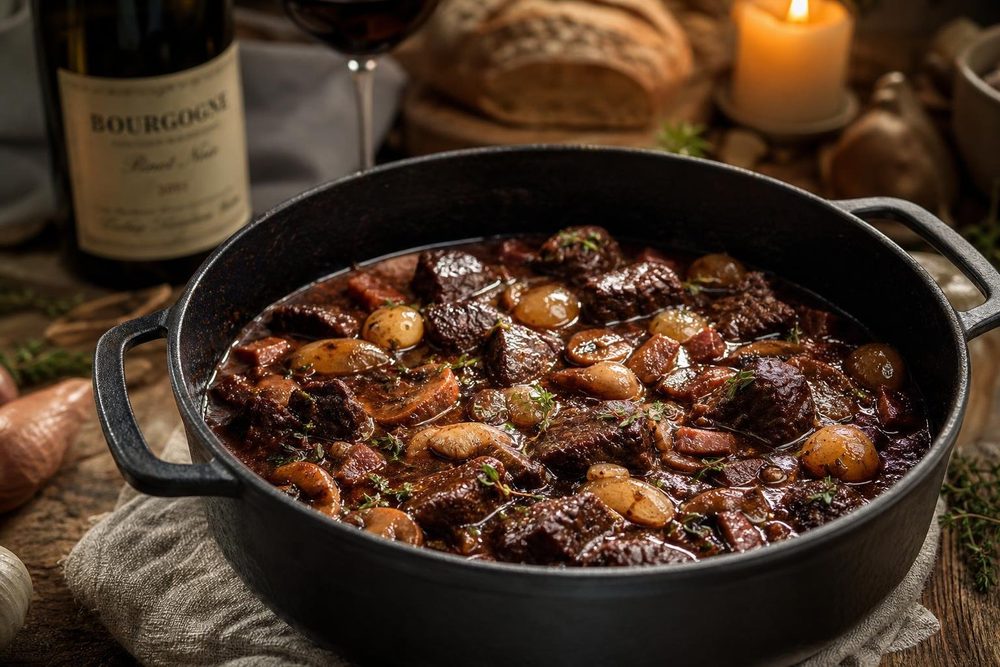 Boeuf Bourguignon Keto, plated and ready to serve