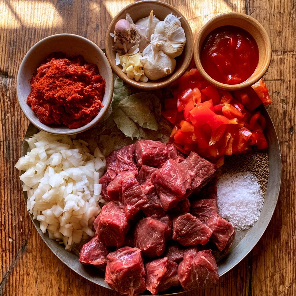 Ingredients for Polish Gulasz Wołowy, Beef Goulash, Polish Style
