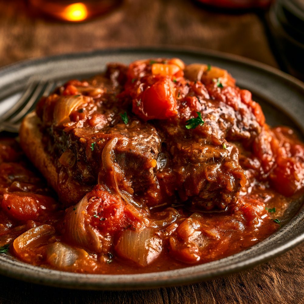 Smothered Swiss Steak, plated and ready to serve