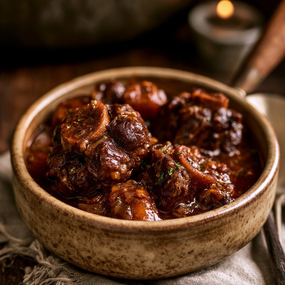 Fall-Off-The-Bone Oxtail Stew, plated and ready to serve