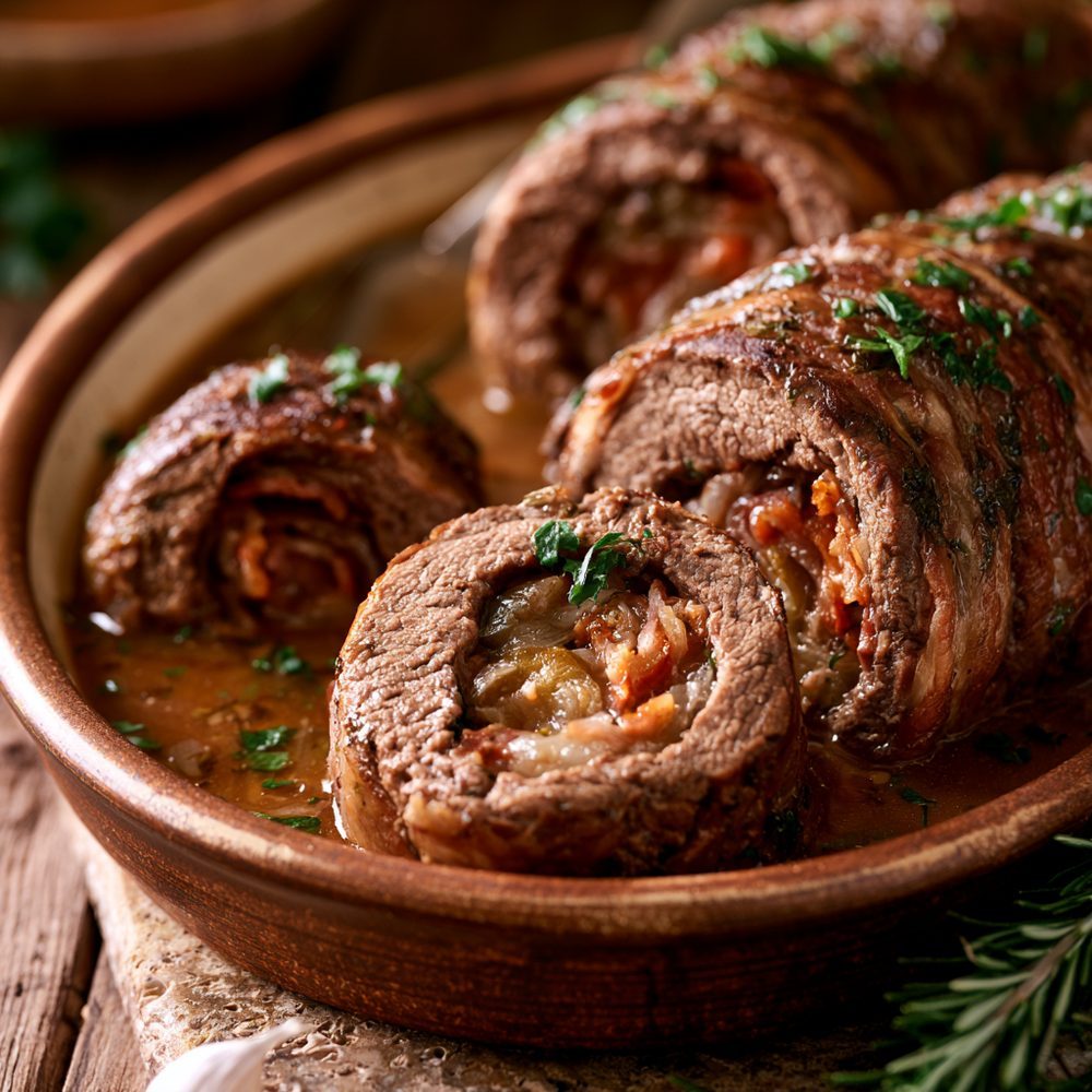 Polish Rolada Śląska, Silesian Roulade, plated and ready to serve