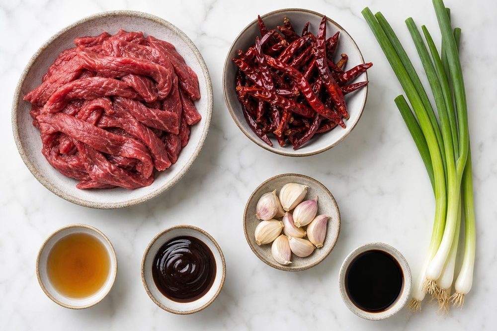 Ingredients for Neua Pad Prik Stir Fried Beef with Chili