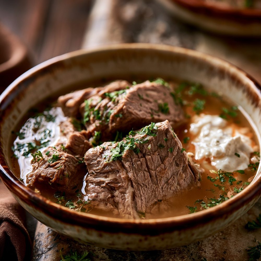 Polish Sztuka Mięsa, Boiled Beef with Horseradish, plated and ready to serve