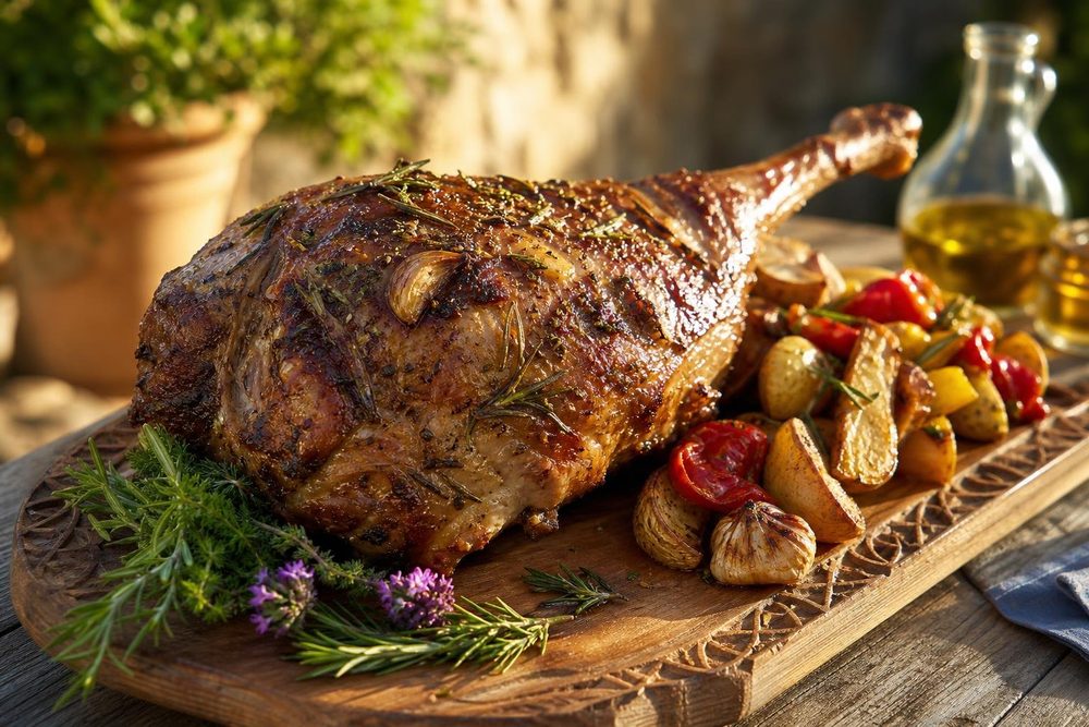 Gigot Agneau Herbes Provence, plated and ready to serve