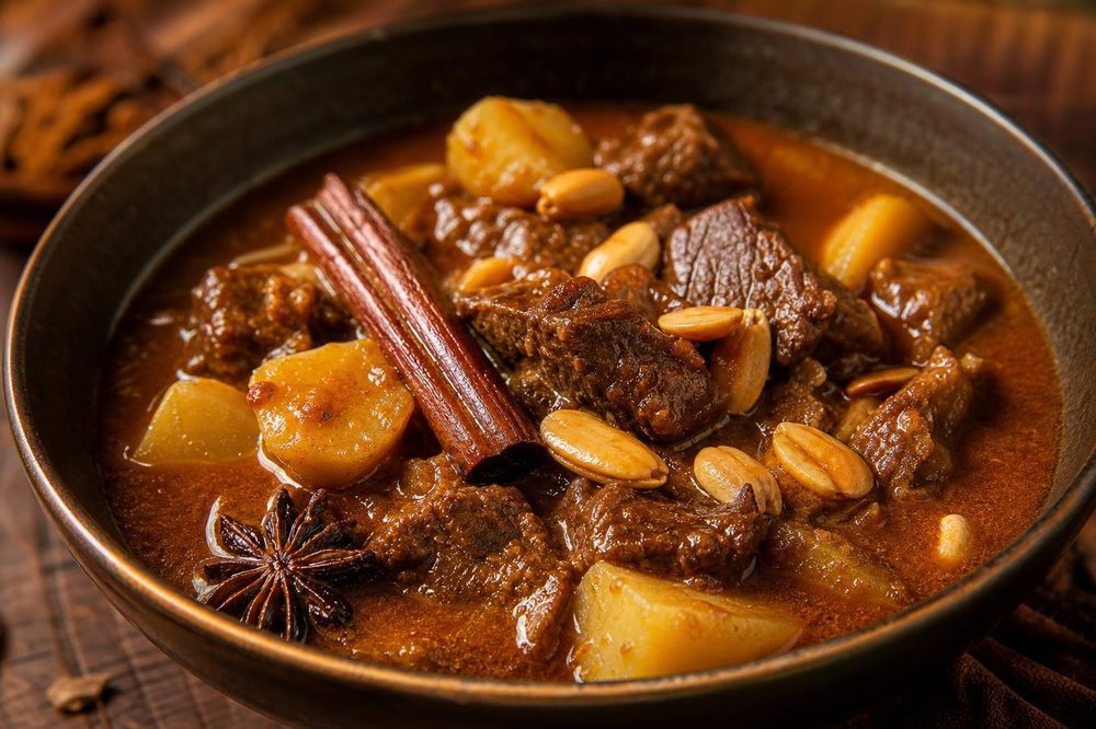 Massaman Neua Beef Stew, plated and ready to serve