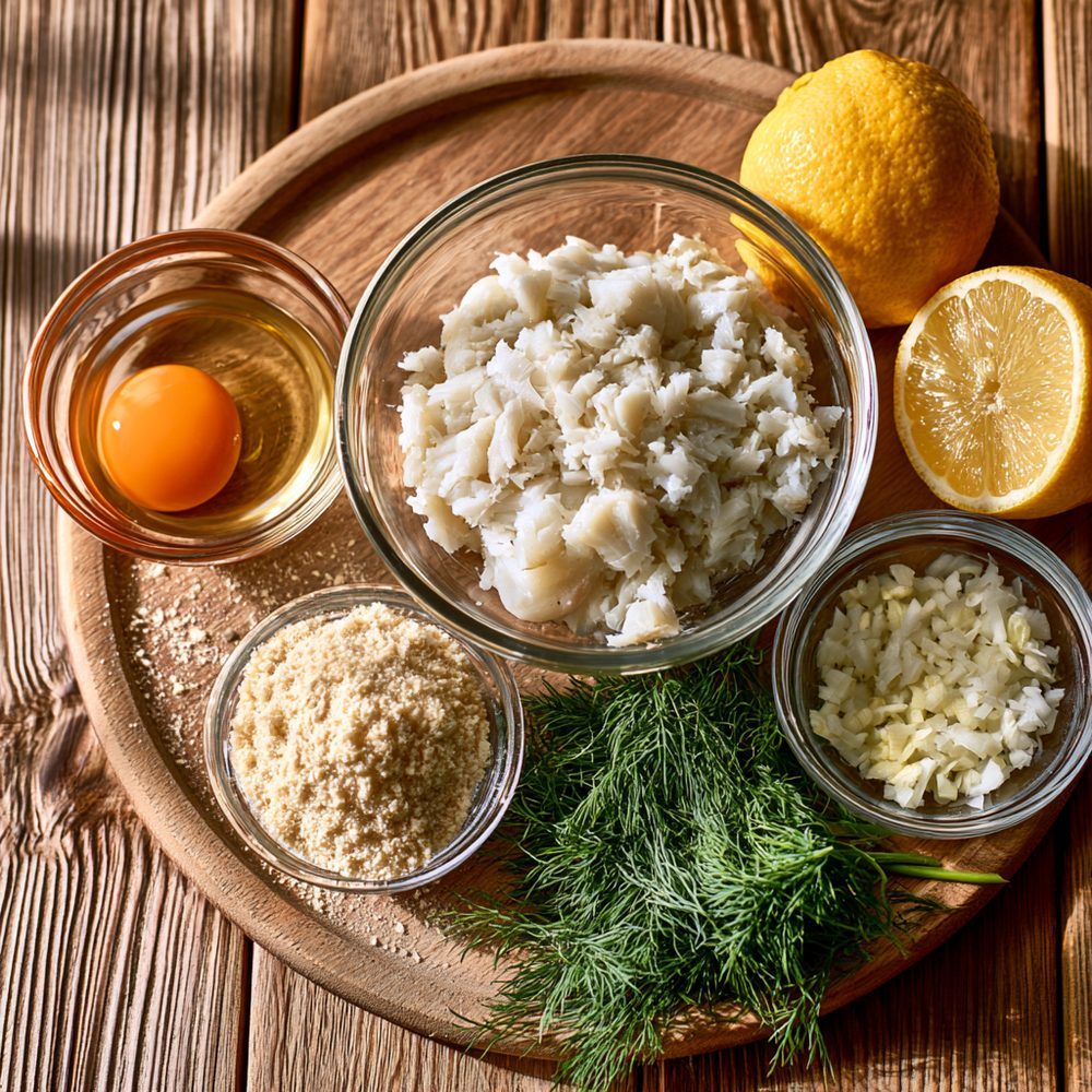 Ingredients for Cod Cakes with Lemon and Dill