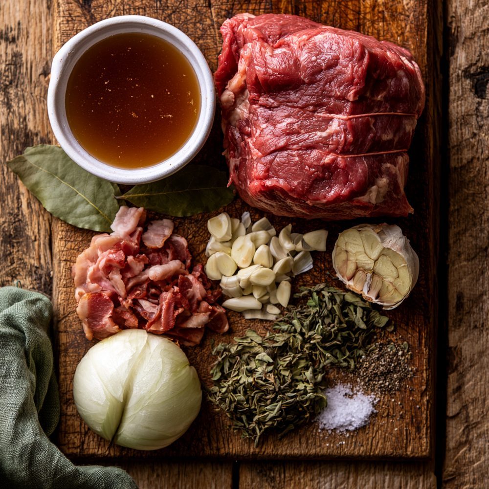 Ingredients for Polish Pieczeń Wołowa, Roast Beef, Farmhouse Style