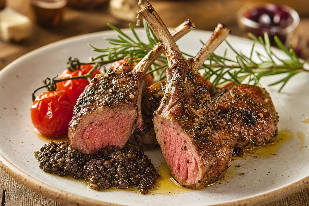 Côtelettes Agneau Grillées, plated and ready to serve
