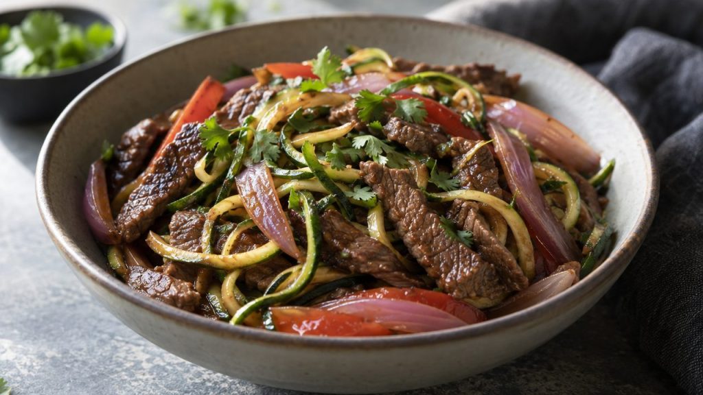 Tallarín Saltado, plated and ready to serve