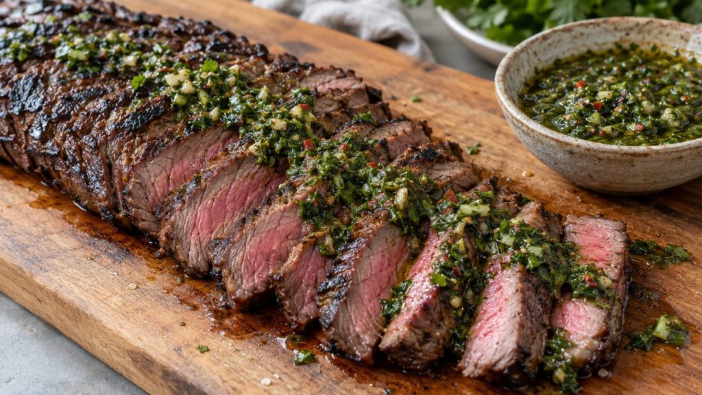 Churrasco a la Parrilla con Chimichurri, plated and ready to serve