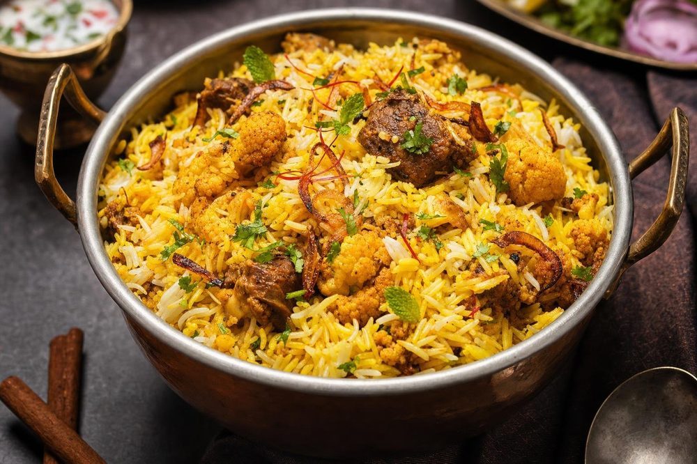 Cauliflower Biryani, plated and ready to serve