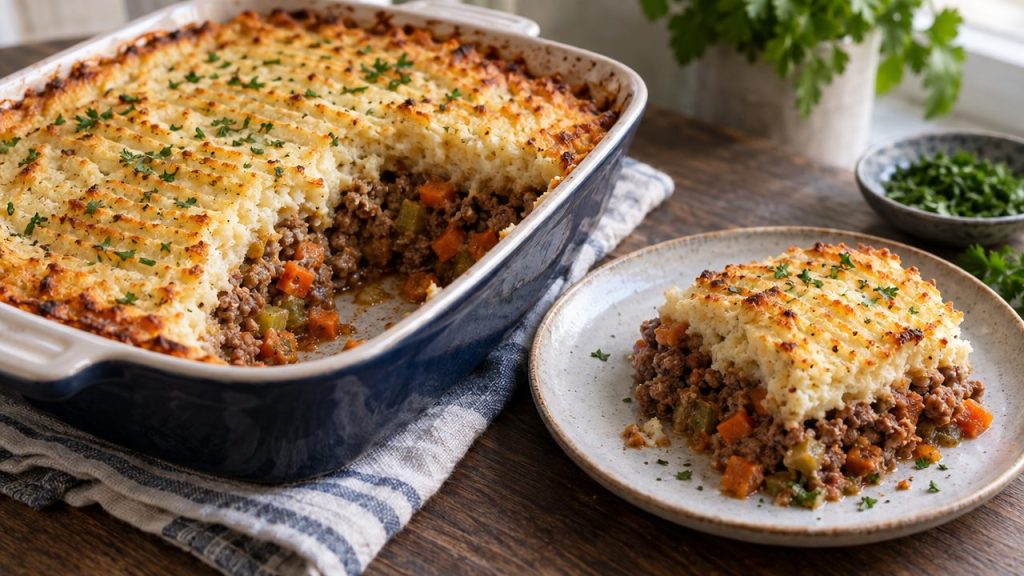 Keto Irish Cottage Pie, plated and ready to serve