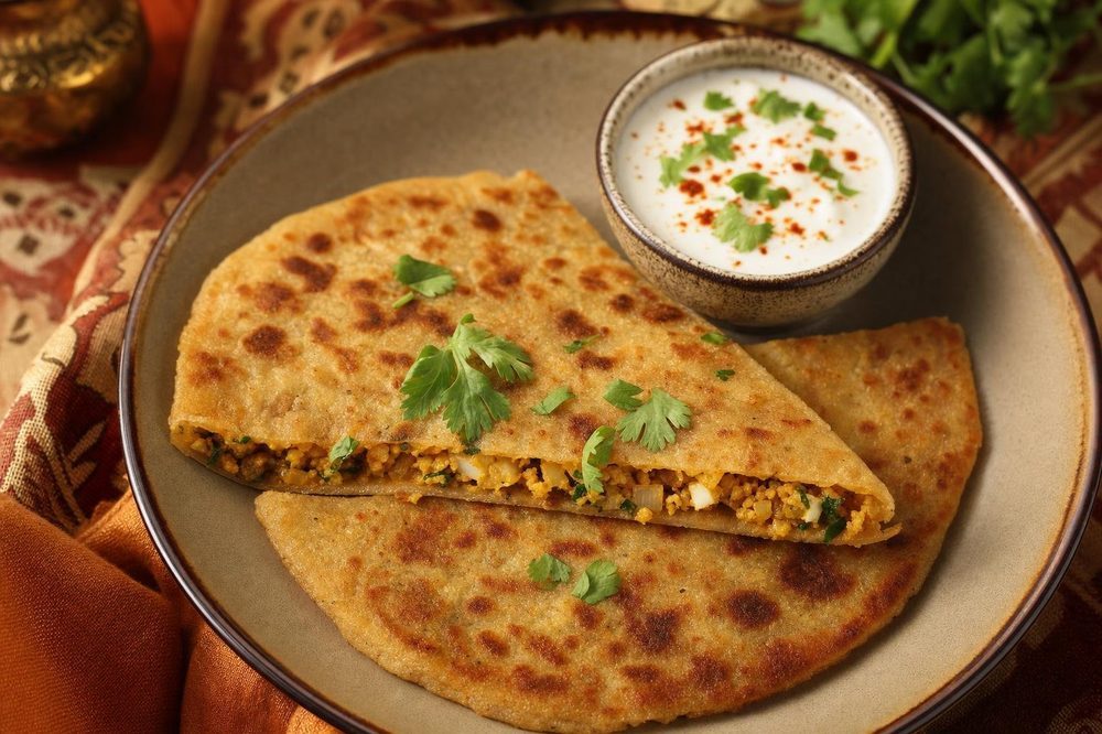 Keto Egg Paratha, plated and ready to serve
