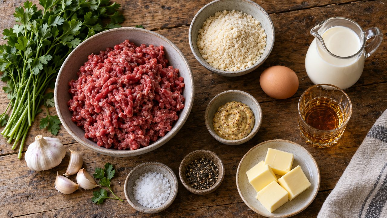 Ingredients for Keto Irish Meatballs in Whiskey Cream Sauce