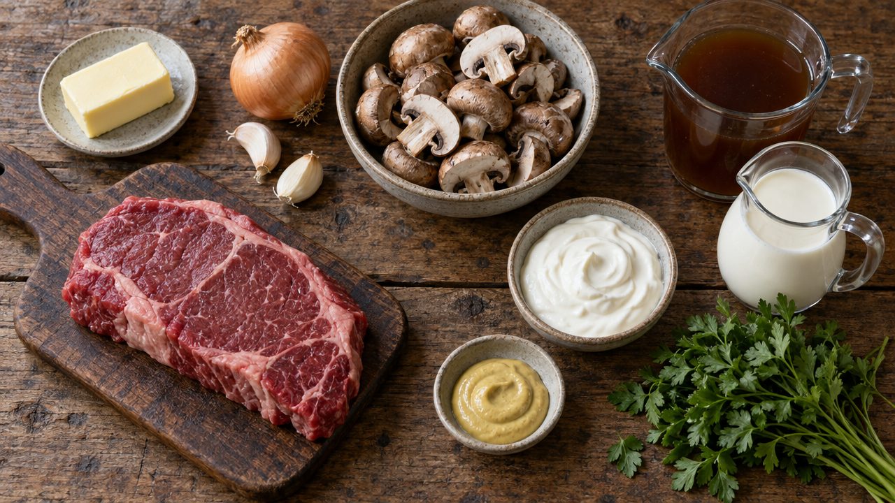 Ingredients for Keto Irish Beef Stroganoff