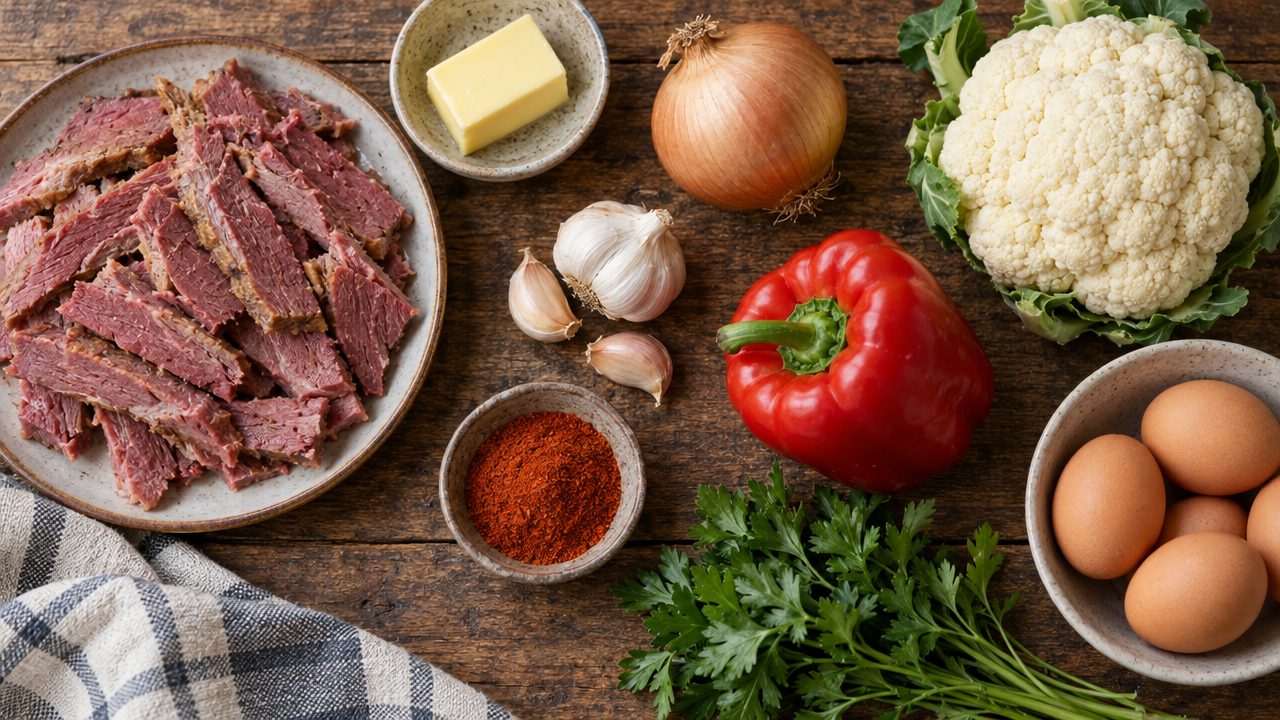 Ingredients for Keto Corned Beef Hash