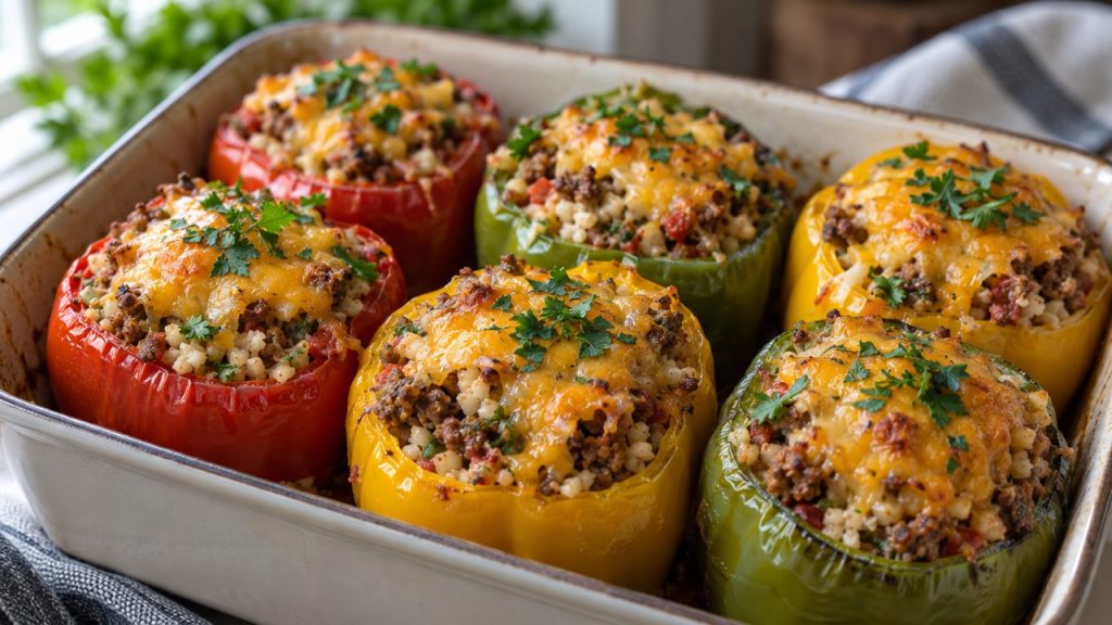 Keto Irish Stuffed Bell Peppers, plated and ready to serve