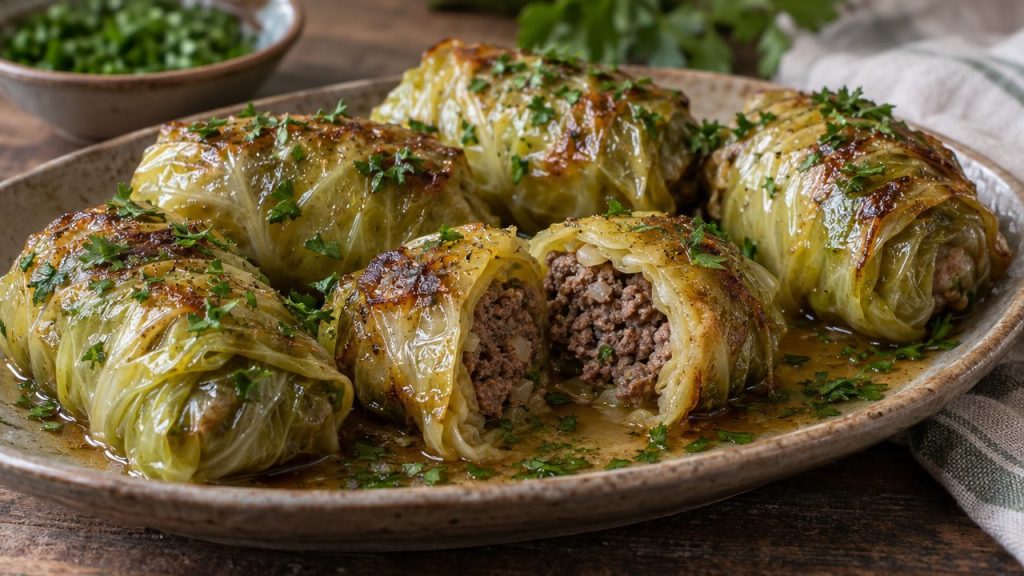 Keto Irish Beef and Cabbage Rolls, plated and ready to serve