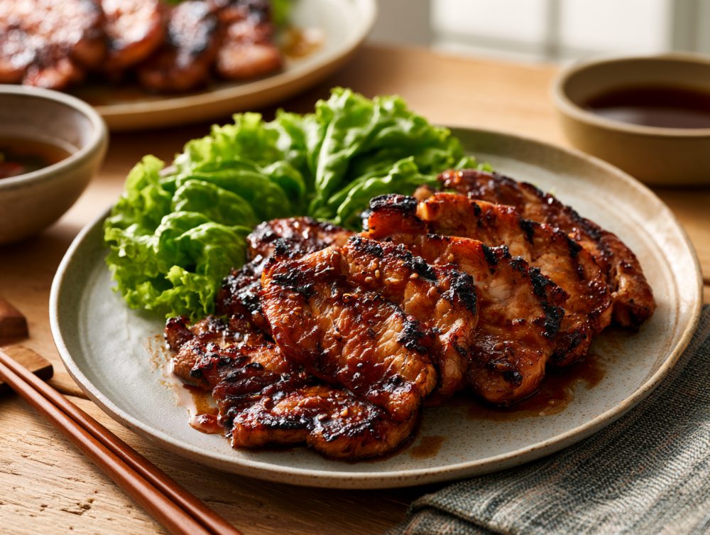 Korean Dwaeji Galbi, plated and ready to serve
